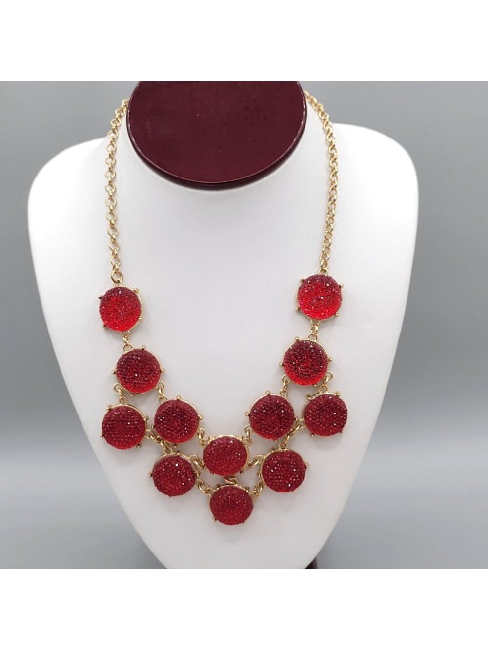 Y2K Charming Charlie Bib Necklace Sparkling Cascading Candy Red Cabochons Vtg